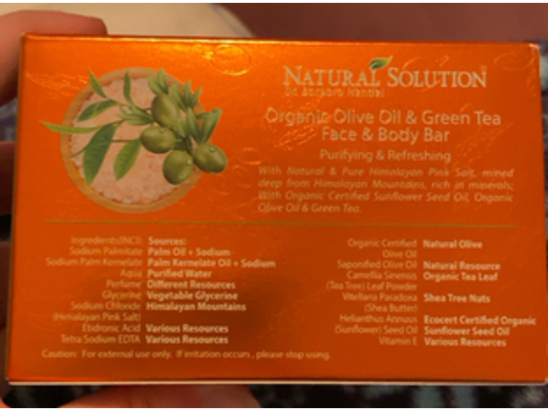 Natural Solution Himalayan Pink Salt face & Body Soap Bar, Olive Oil & Green Tea, 5.2 oz/150 g