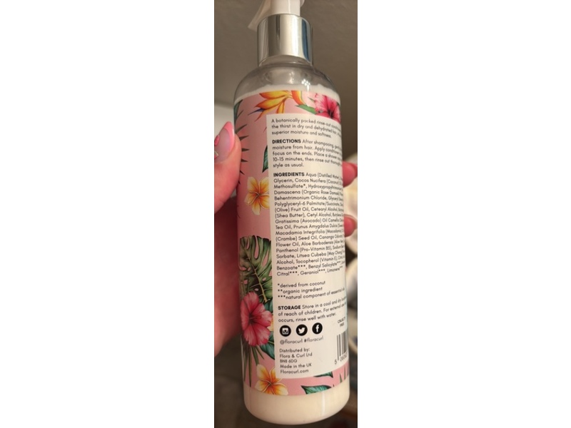 Flora And Curl Cream Conditioner, Hydrate Me Organic Rose and Honey, 10.1 fl oz/300 mL