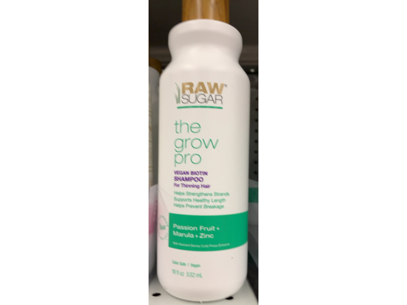 Raw Sugar The Grow Pro Vegan Biotin Shampoo, Passion Fruit + Marula + Zinc, 18 fl oz/532 mL, Pack Of 2