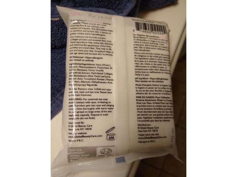 Spascriptions Anti Aging Makeup Cleansing Wipes, 30 Count