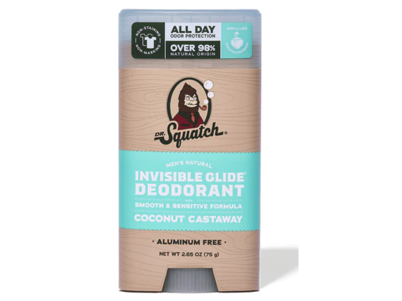 Dr Squatch Invisible Glide Deodorant, Coconut Castaway, 2.65 oz/75 g