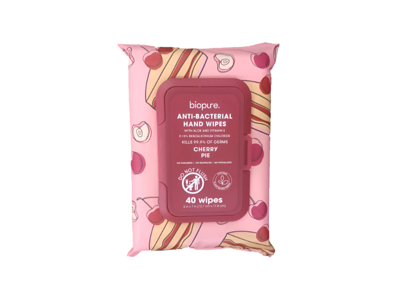 BioPure Anti-Bacterial Hand Wipes, Cherry Pie, 40 Count