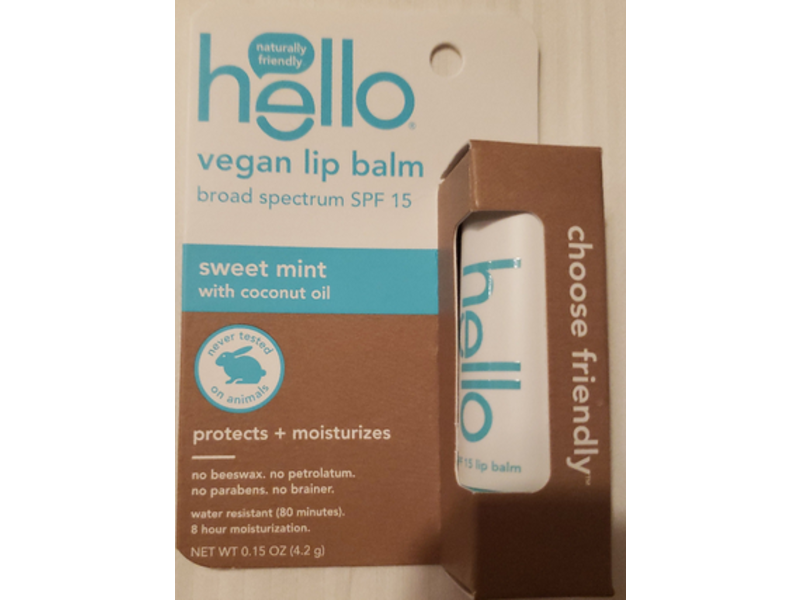 Hello Vegan Lip Balm, SPF 15, Sweet Mint, 0.15 oz/4.2 g