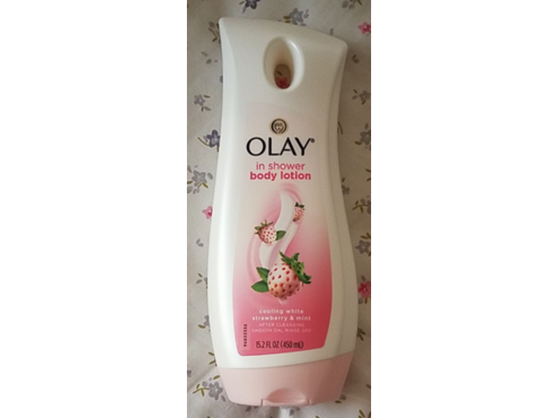 Olay In-Shower Body Lotion, Cooling White Strawberry & Mint, 15.2 fl oz/450 mL