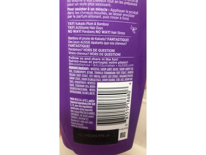 Aussie For Fine Hair - Aussie Paraben-free Miracle Volume Shampoo With Plum & Bamboo, 12.1 Fl Oz, 6 Count