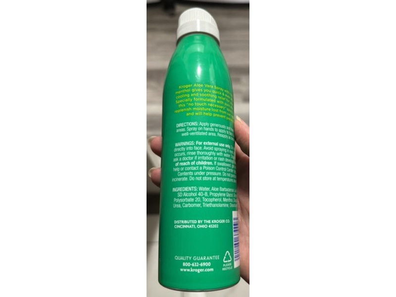 Kroger Aloe Vera Spray, Cooling Menthol, 6 fl oz/177 mL