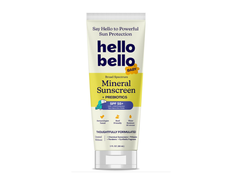 Hello Bello Baby Mineral Sunscreen+Prebiotics, SPF 55+, 3 fl oz/88 mL