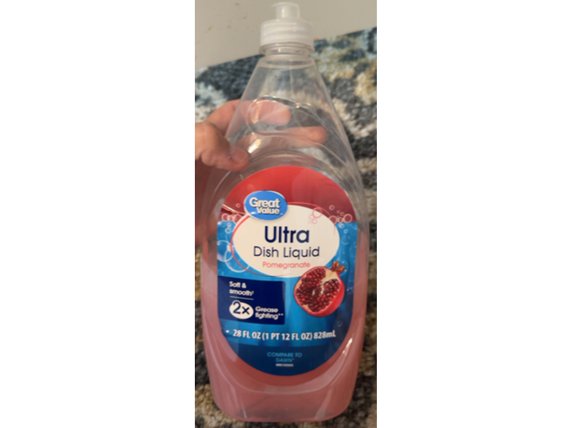 Great Value Soft & Smooth Ultra Dish Liquid, Pomegranate, 28 fl oz/828 mL