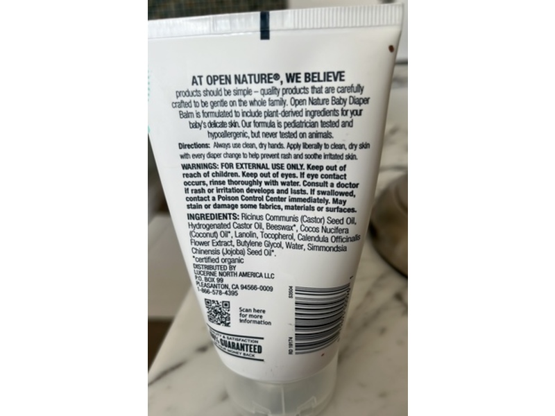 Open Nature Baby Diaper Balm, Fragrance Free, 4 oz/113 g