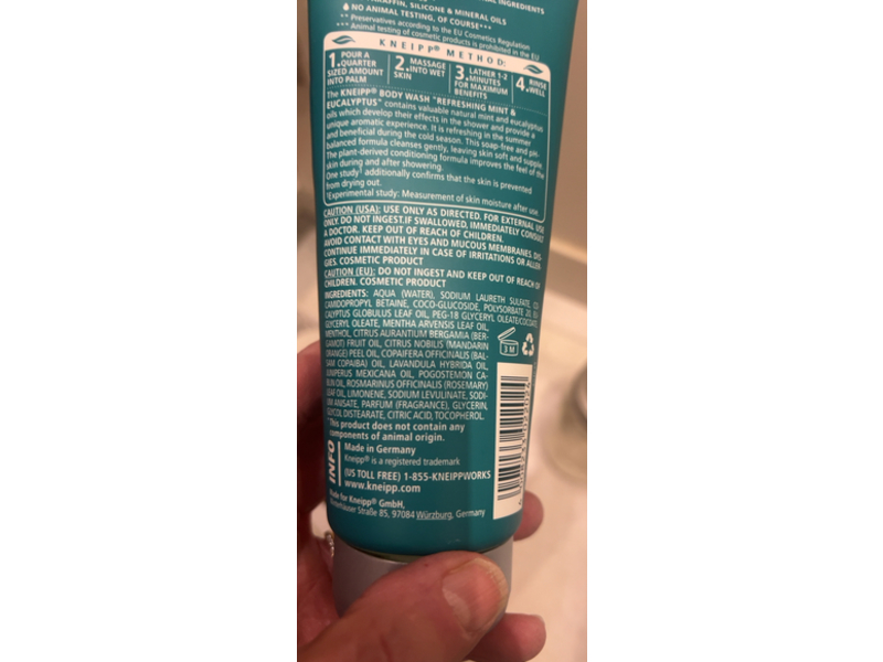 Kneipp Refreshing Body Wash, Mint & Eucalyptus, 6.76 fl oz/200 mL