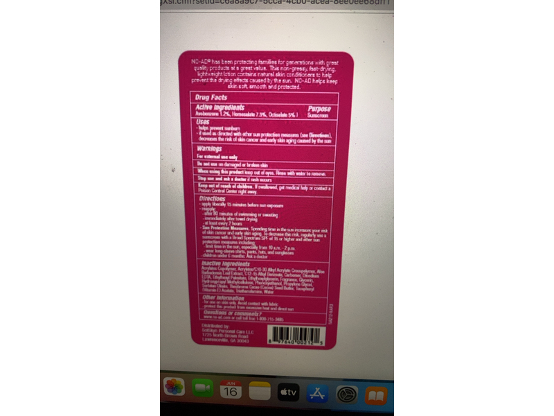 NO-AD Sunscreen Lotion, SPF 15, 16 oz/ 475 mL