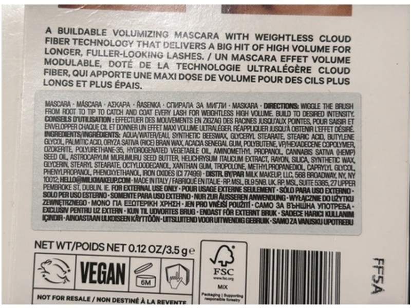 Milk Makeup Kush Big Hit Volumizing Mascara, Black, 0.12 fl oz/3.5 g