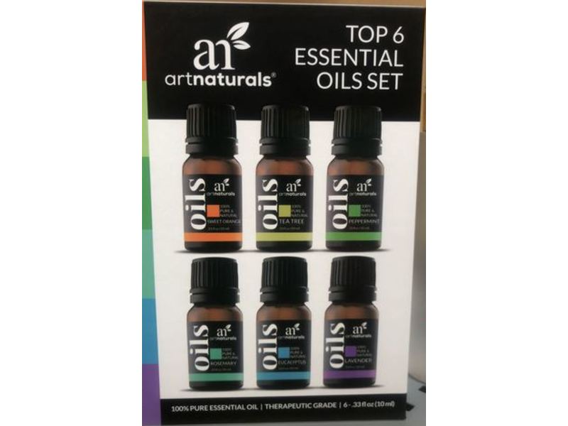 Art Naturals Therapeutic Grade Top 6 Pure Essential Oils Set, Sweet Orange, Tee Tree, Rosemary, Lavender, Eucalyptus & Peppermint, 0.33 fl oz/10 mL