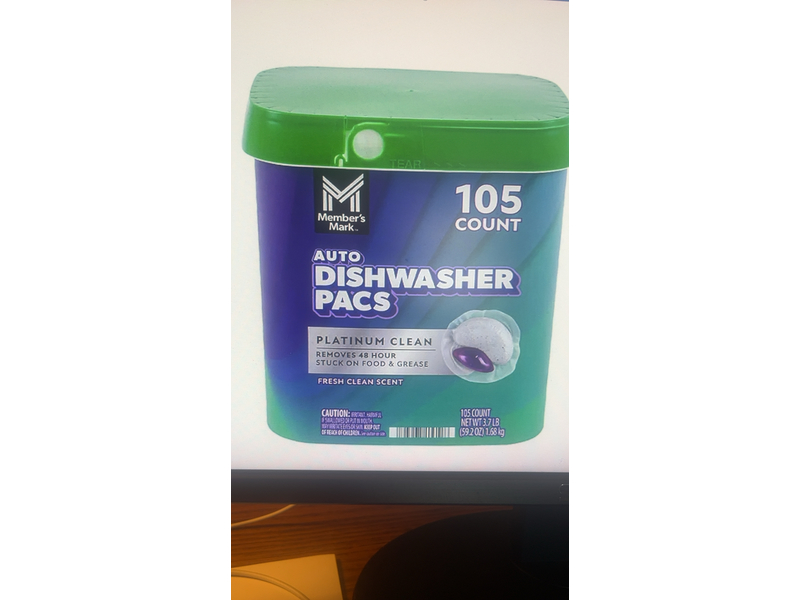 Member's Mark Auto Dishwasher Pacs, Fresh Clean Scent, 59.2 oz/1.68 kg, 105 Count
