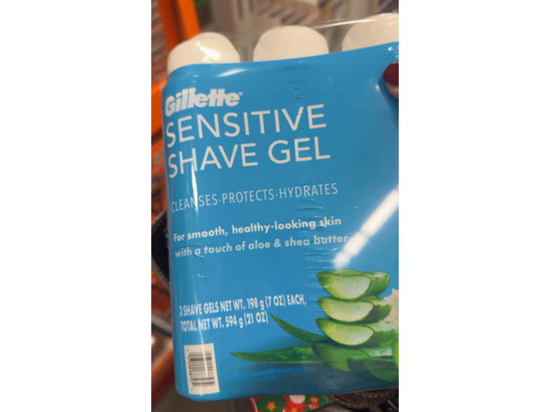 Gillette Sensitive Shave Gel, Aloe & Shea Butter, 7 oz/198 g, Count 3