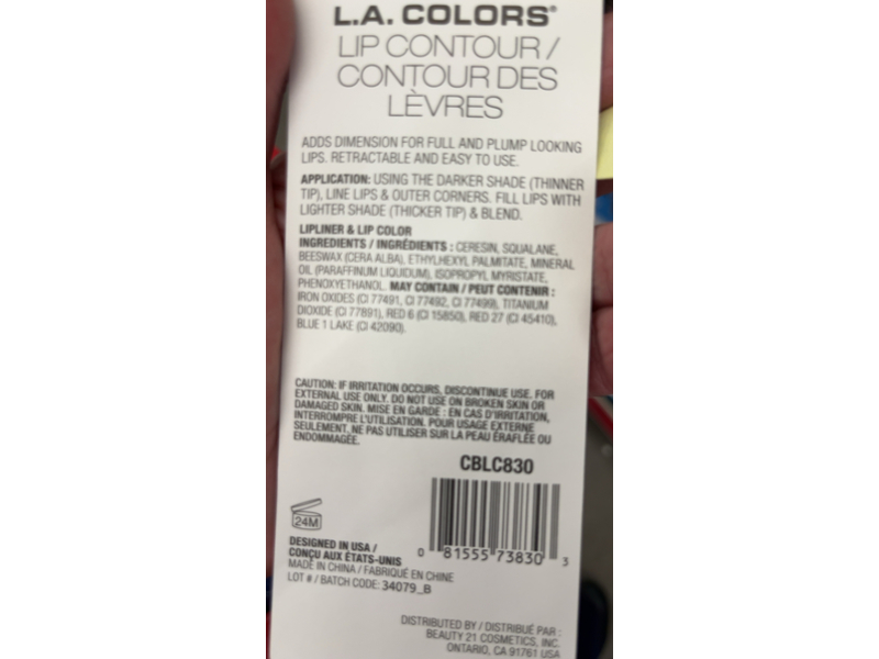L.A. Colors Contouring Lip Liner & Lip Color Duo, CBLC830 Sync