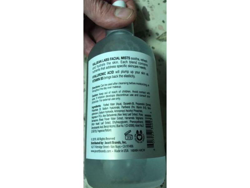 Valjean Labs Facial Mist, Hydrate, Hyaluronic Acid + Vitamin B5, 8 fl oz/236 mL