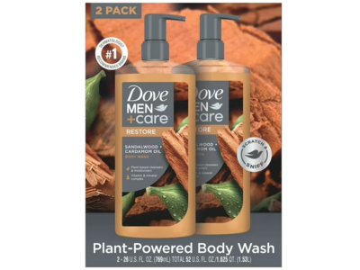 Dove Men+Care Body Wash, Sandalwood + Cardamom Oil, 26 fl oz/769 mL, Pack Of 2