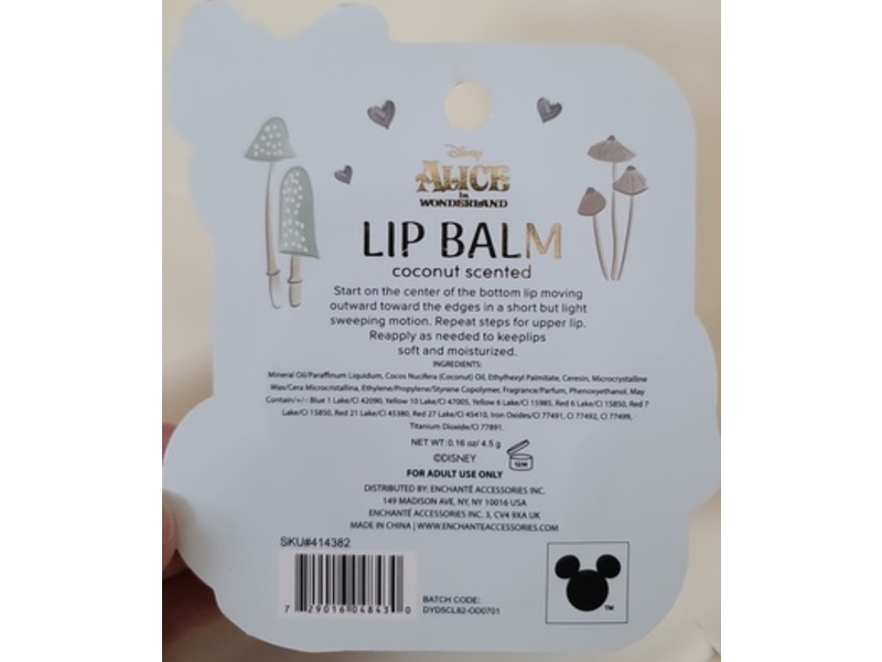 Enchanteaccessories x Disney Alice Lip Balm, Coconut, 0.16 fl oz/4.5 g