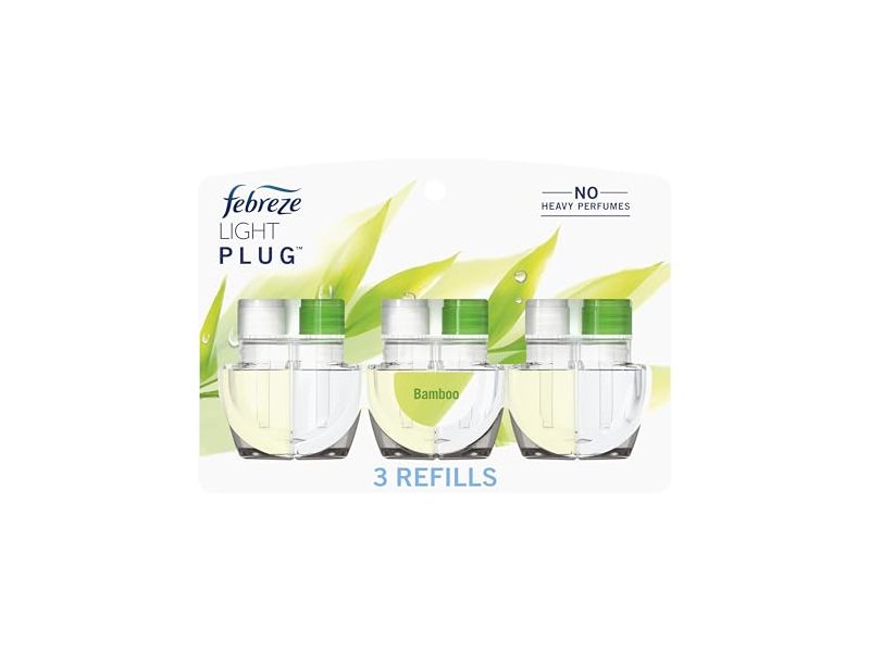 Febreze Light Plug Scented Oil Refill, Bamboo, 0.87 fl oz/26 mL, Pack Of 3