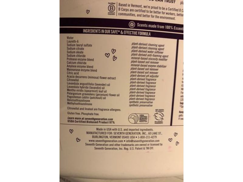 Seventh Generation Liquid Laundry Detergent, Fresh Lavender Scent, 120 Loads, 180 fl oz/5.3 L
