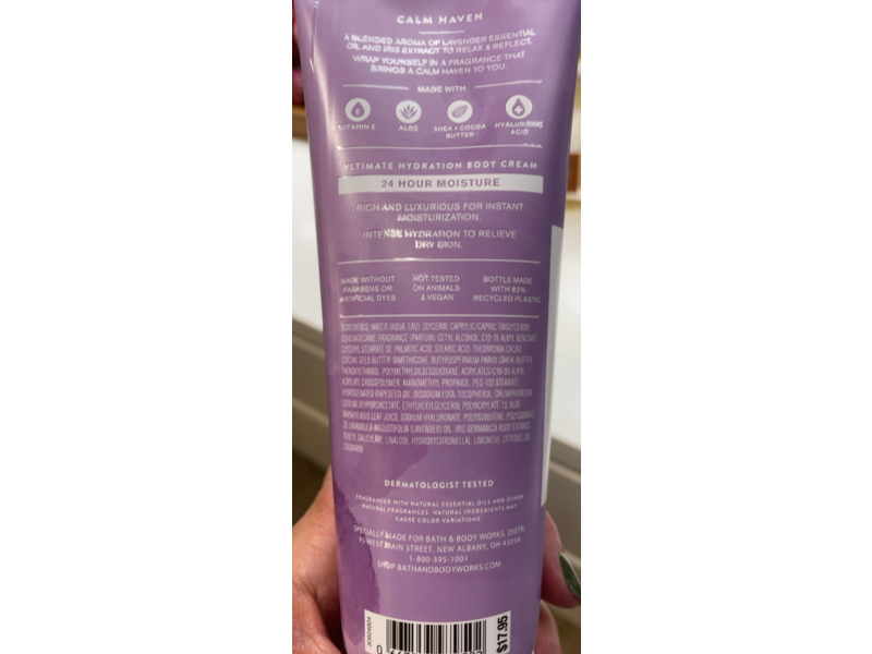Bath & Body Works Aroma Calm Haven Ultimate Hydration Body Cream, Lavender & Iris, 8 oz/226 g