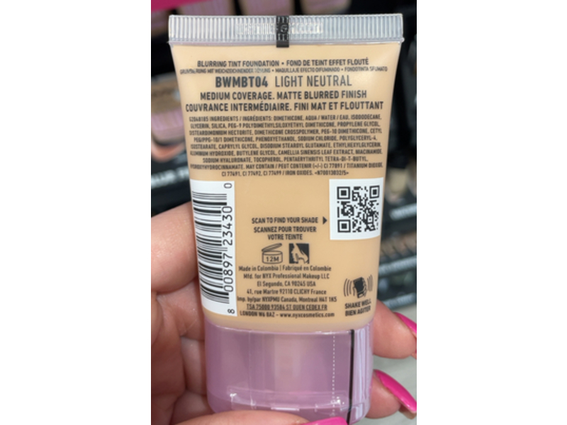 NYX Professional Makeup Bare With Me Blur Skin Tint Foundation, 04:Light Neutral, 1.01 fl oz/30 mL