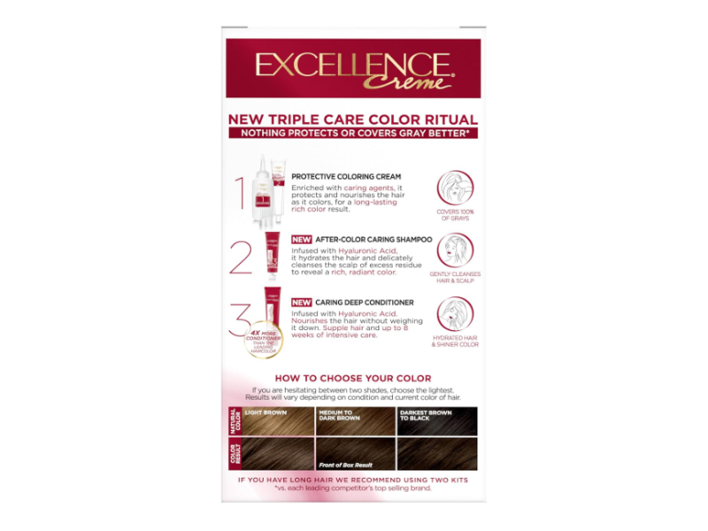 L'oreal Paris Excellence Creme Triple Care Color Permanent Hair Color Kit, 4 Dark Brown
