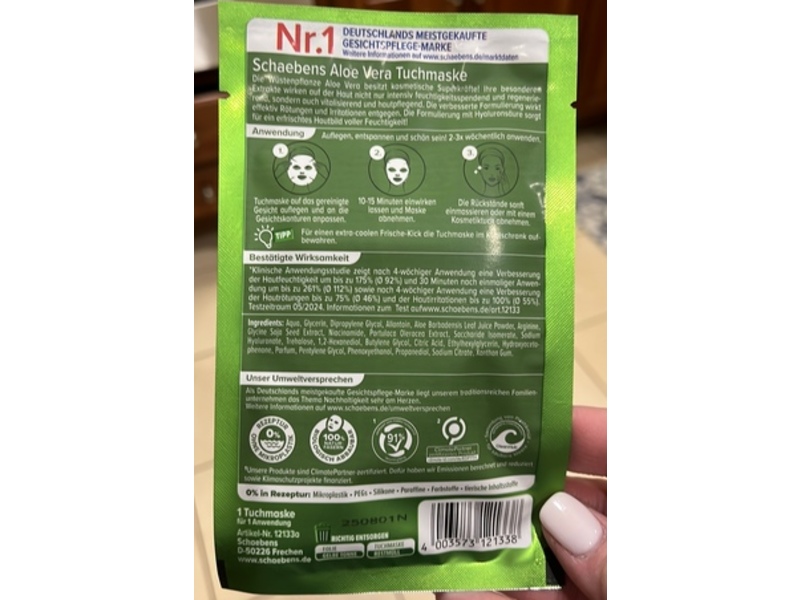 Schaebens Sheet Mask, Aloe Vera, 1 Count