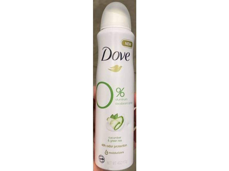 Dove 0% Aluminum Deodorant Spray, Cucumber & Green Tea, 4 oz/113 g
