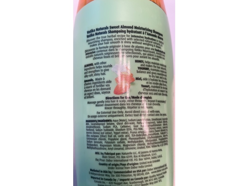 Vatika Naturals Moisturizing Shampoo, Sweet Almond, 13.52 fl oz/400 mL