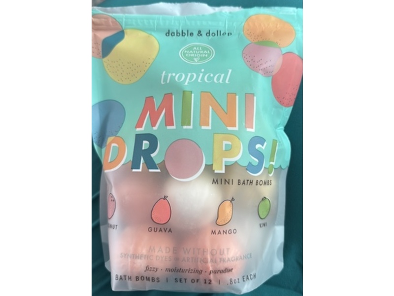 Dabble & Dollop Tropical Mini Drops Bath Bombs, Coconut+Guava+Mango+Kiwi, 0.8 oz, Pack Of 12, 2 Packs