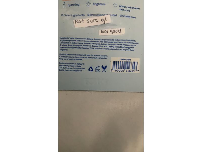 Aoa Skin pH 5.5 cica + licorice root Gel Cleanser, 0.68 fl oz / 20 mL