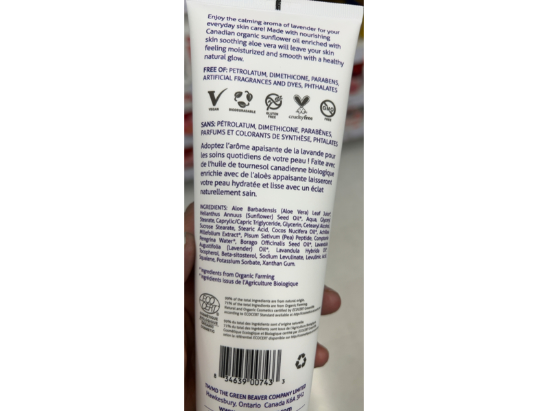 The Green Beaver Company Everyday Body Lotion, Calming Lavender, 8.1 fl oz/240 mL