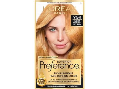 L'Oreal Paris Superior Preference Rich Luminous Fade-Defying Permanent Hair Color, 9GR Light Golden Reddish Blonde, 1 Application