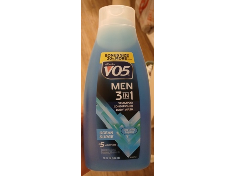 Alberto V05 Men 3-In-1 Shampoo + Conditioner + Body Wash, Ocean Surge, 18 fl oz/532 mL