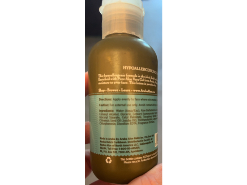 Aruba Aloe Hypoallergenic Face Lotion, 4.2 oz/124 mL