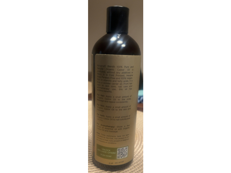 Handcraft Blends 100% Pure & Natural Organic Castor Oil, 16 fl oz/473 mL