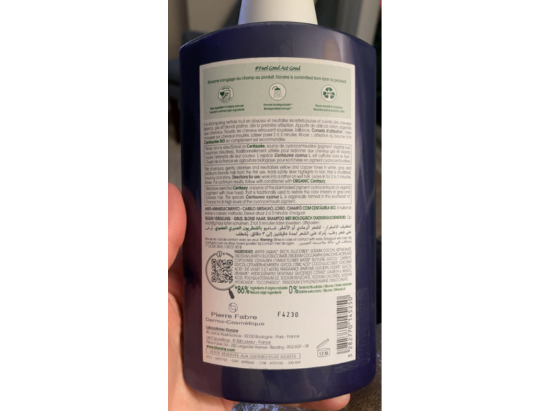 Klorane Anti - Yellowing Shampoo, 13.5 fl oz/400 mL