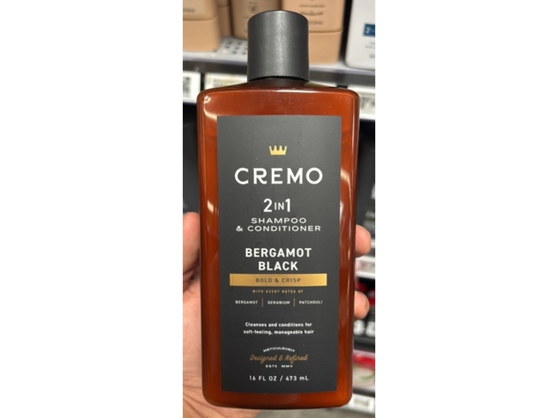 Cremo 2 In 1 Shampoo & Conditioner, Bergamot Black, Bold & Crisp, 16 fl oz/473 mL