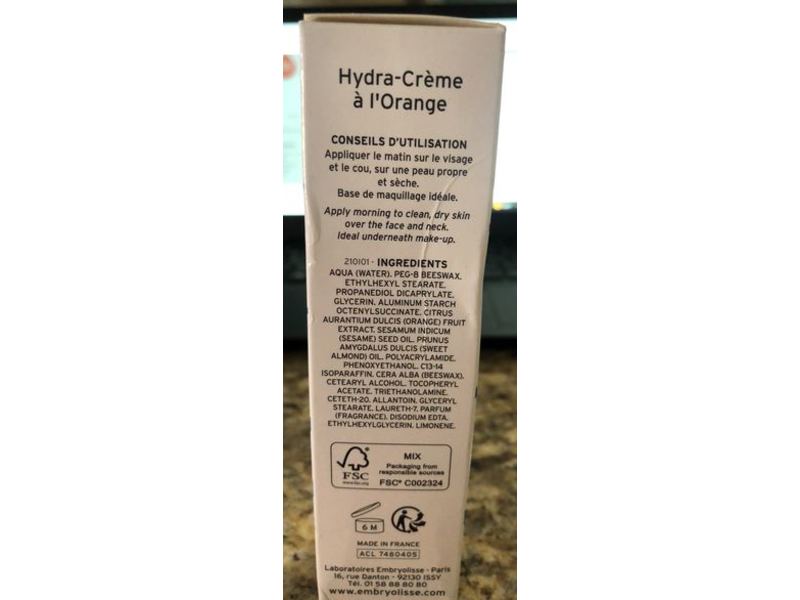 Embryolisse Moisturizing Hydra-Cream With Orange Extract, 1.69 fl oz/50 ml