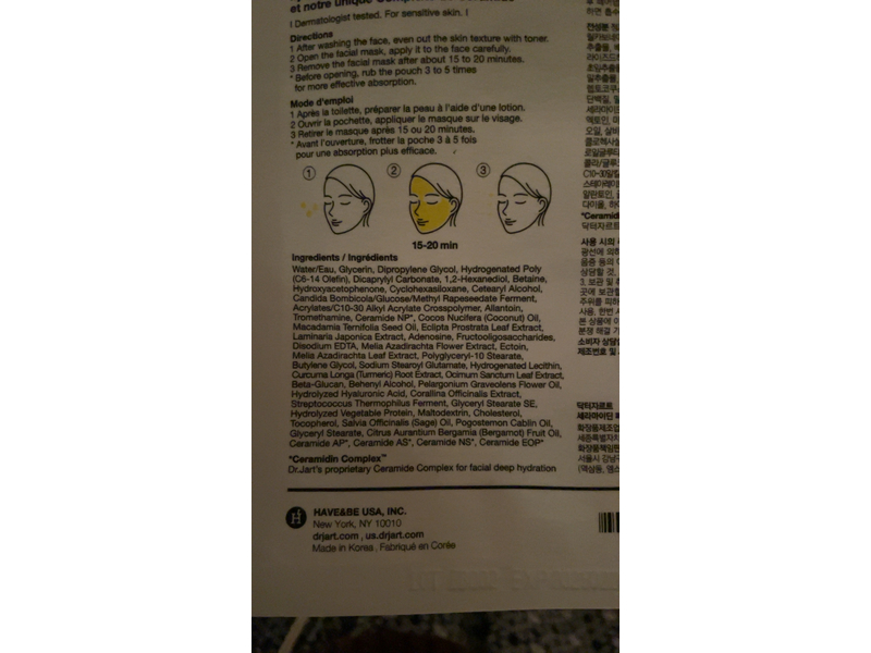 DR.JART+ Facial Mask Intense Moisturizing Sheet Mask, 0.77 Oz