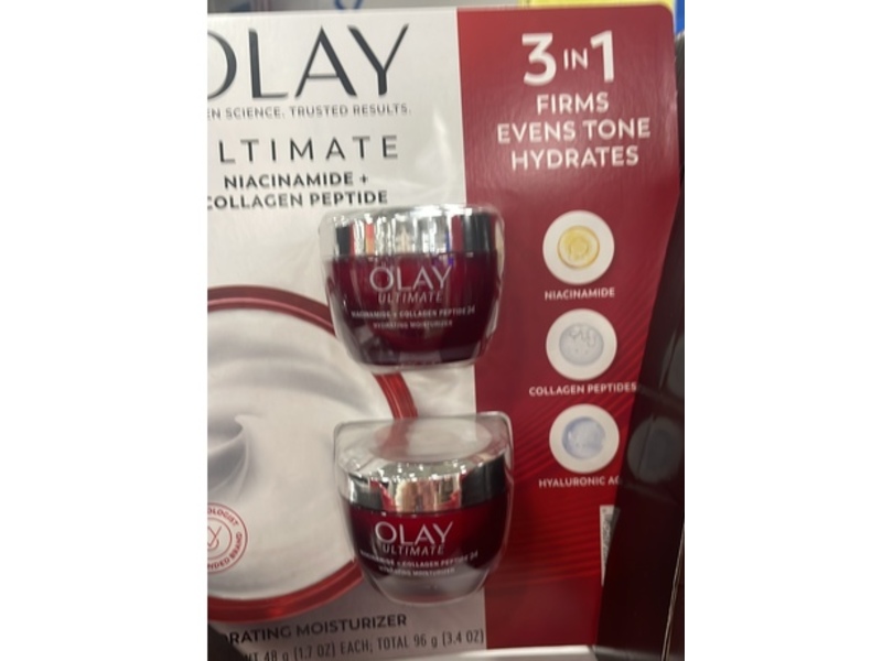 Olay 3 In 1 Ultimate Hydrating Moisturizer, Niacinamide + Collagen Peptide, 1.7 oz/48 g, Pack Of 2