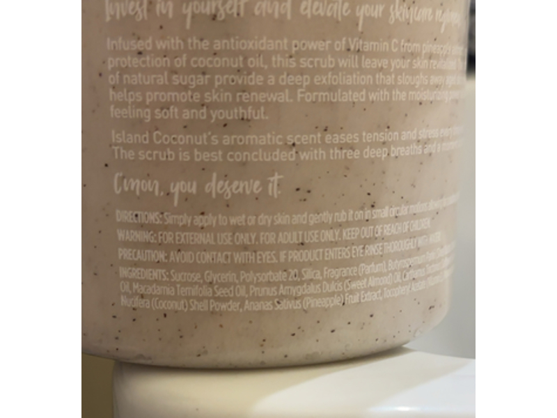 Equate Island Coconut Shea Sugar Scrub, Pineapple Extract & Coconut Oil, 18 oz/510 g