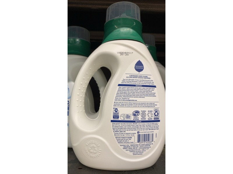Seventh Generation Sensitive Skin Laundry Detergent, Free & Clear, 30 Loads, 45 fl oz/1.3 L