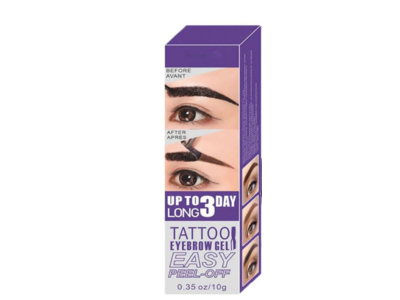 Qiciy Easy Peel Off Tattoo Eyebrow Gel, 2 Light Brown, 0.35 oz/10 g
