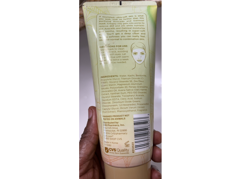 CVS Purifying Clay Facial Mask, Avocado & Oatmeal, 6 fl oz/177 mL