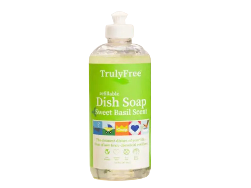 TrulyFree Refillable Dish Soap, Sweet Basil Scent, 16 fl oz/473 mL, Pack Of 2