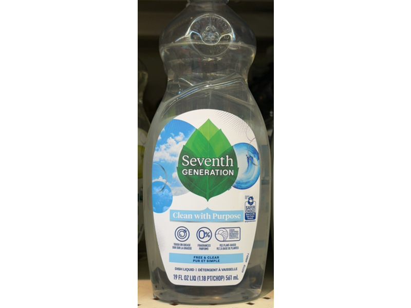 Seventh Generation Dish Liquid, Free & Clear, 19 fl oz/561 mL