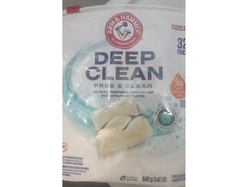 Arm & Hammer Deep Clean Concentrated Laundry Detergent Paks, Free & Clear, 640 g, 32 Count